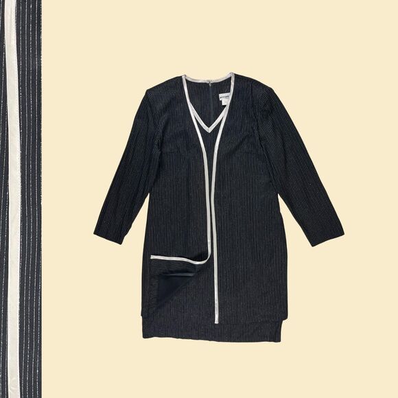 70s black & silver dress w/ built-in jacket by Perceptions by Irene B, size 16 - Picture 1 of 9